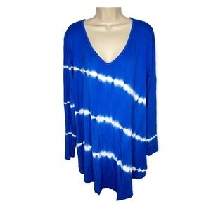 Fever Long‎ Sleeve V-Neck Asymmetrical Hem Tie Dye Top Size 1X